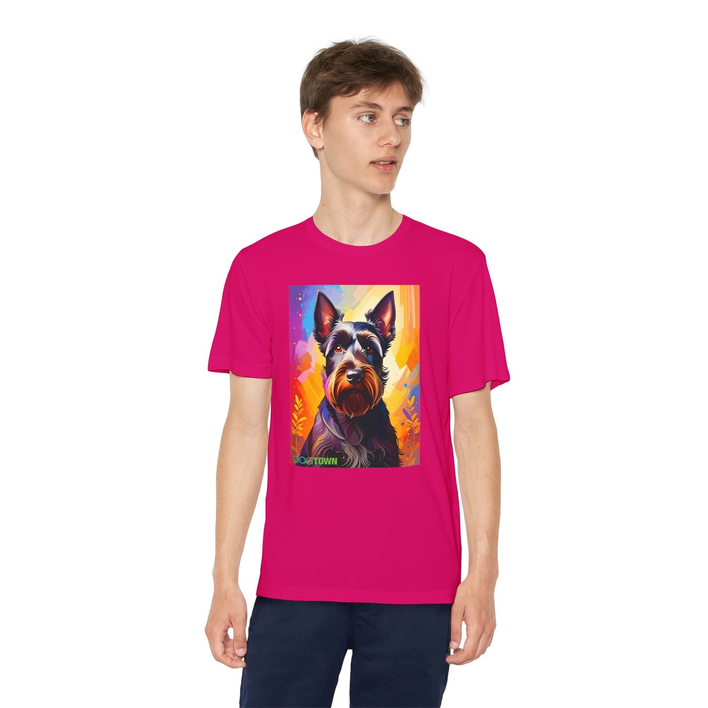 Pup Art Canvas - Kid's Sport Short Sleeve Tee (Scottish Terrier)