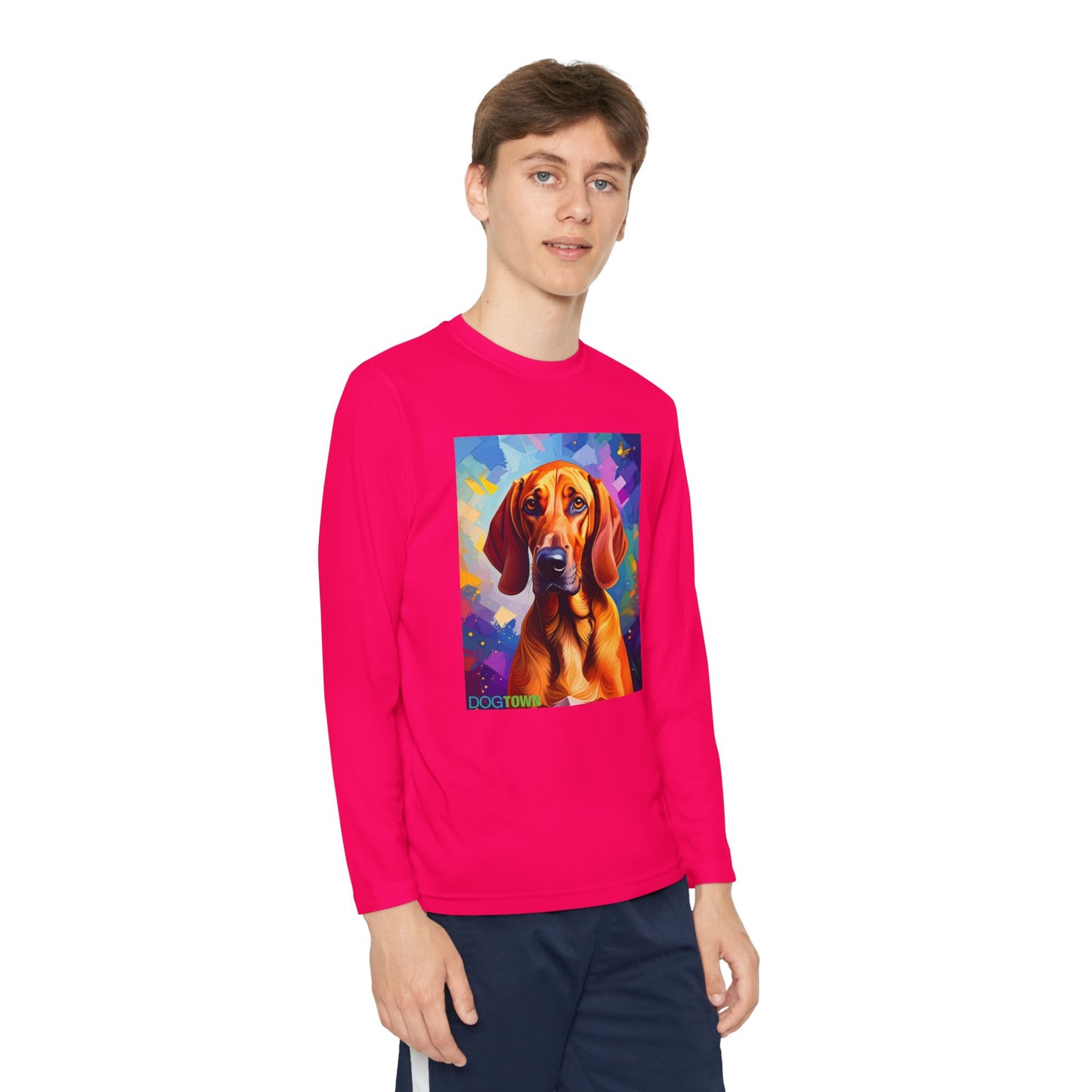 Pup Art Canvas - Kid's Sport Long Sleeve Tee (Redbone Coonhound)