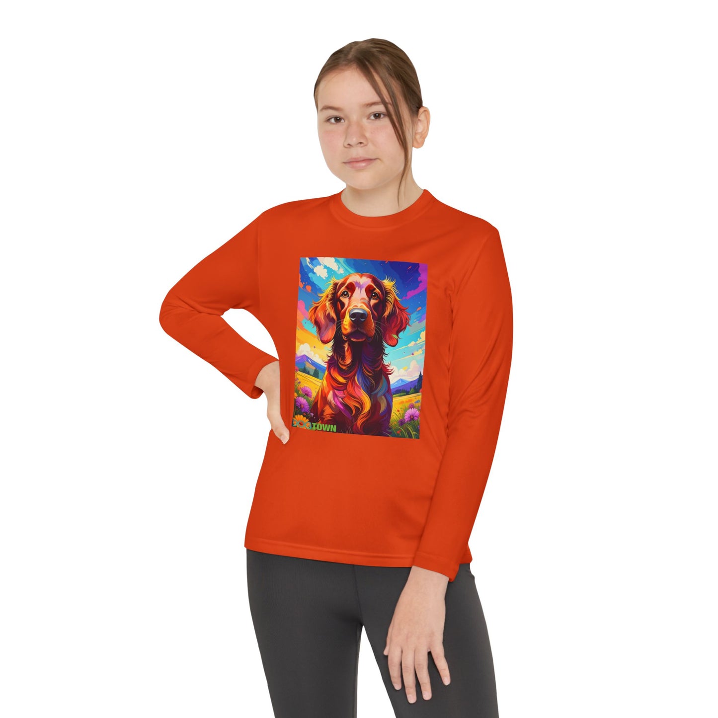 Pup Art Canvas - Kid's Sport Long Sleeve Tee (Irish Setter)