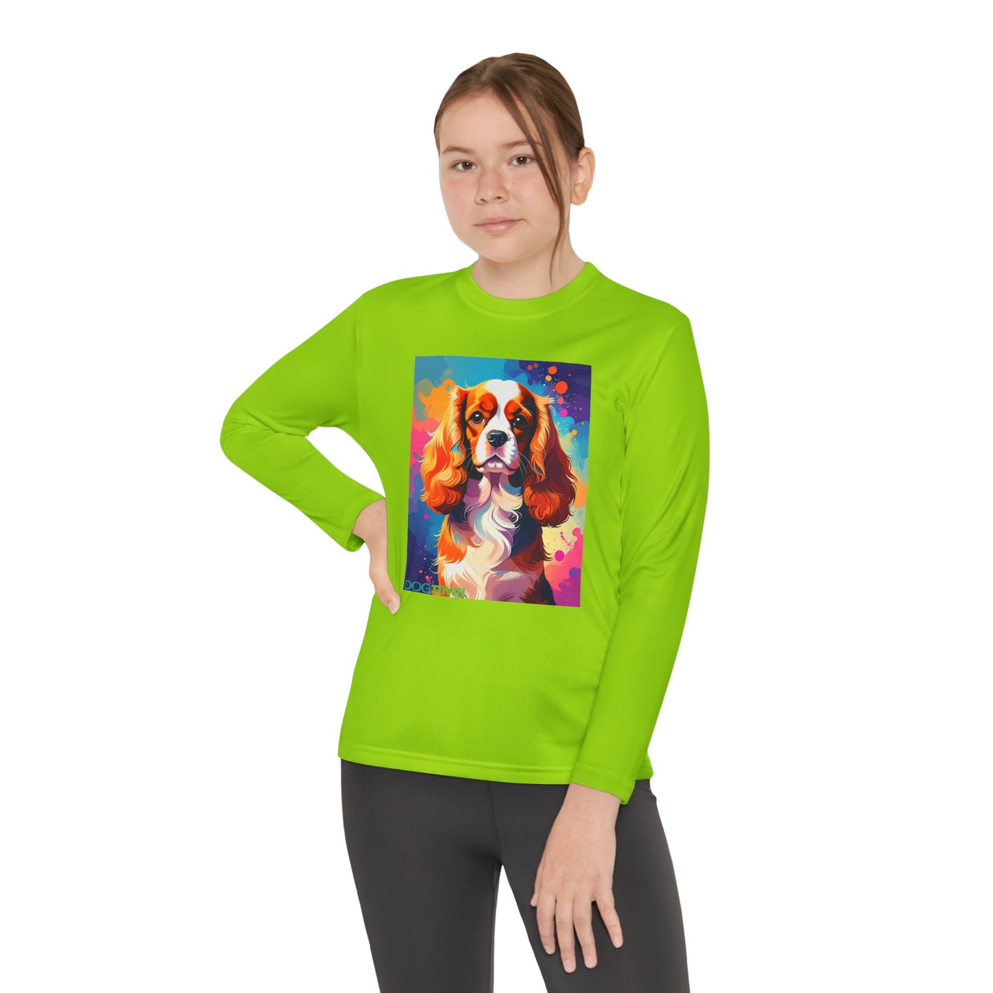 Pup Art Canvas - Kid's Sport Long Sleeve Tee (Cavalier King Charles Spaniel)