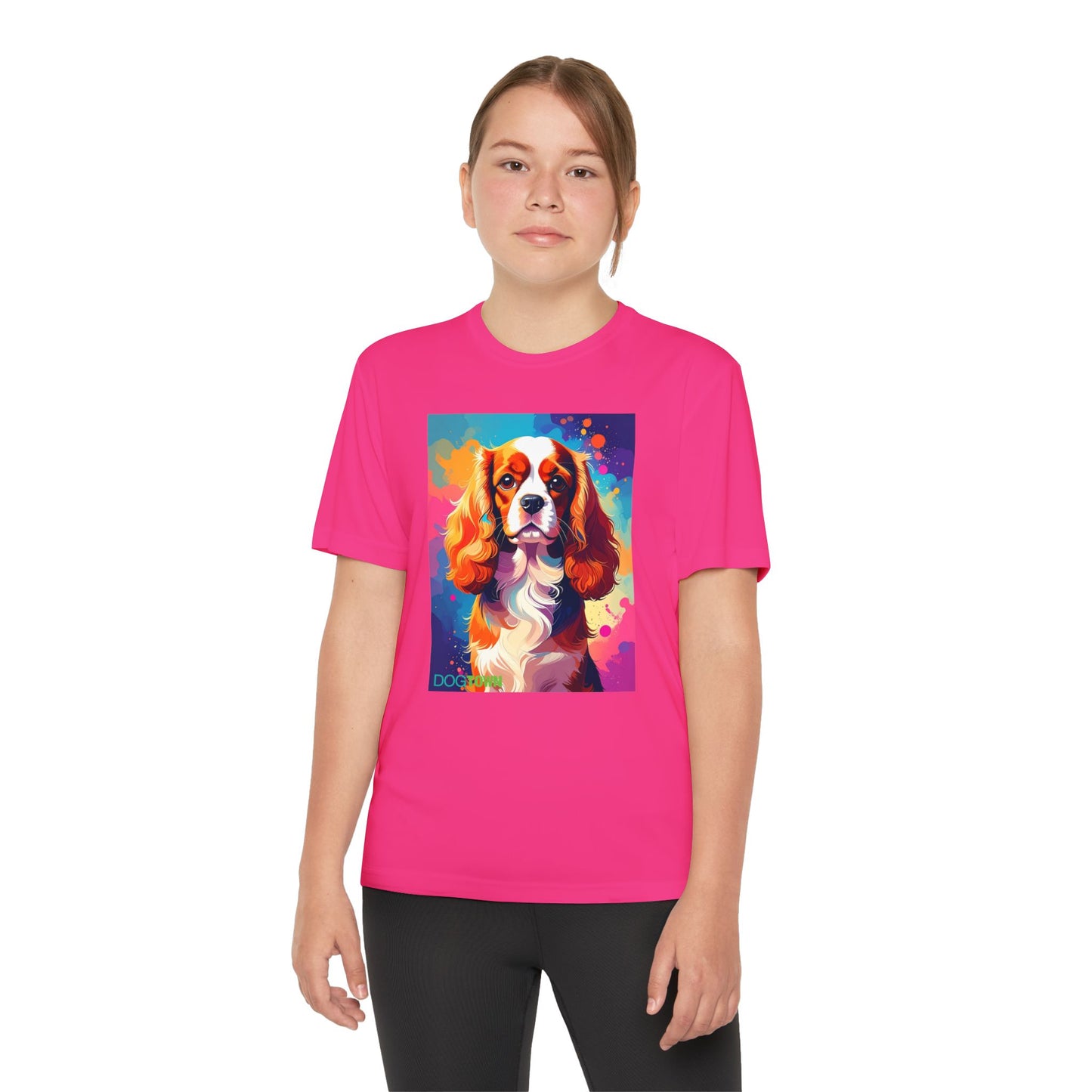Pup Art Canvas - Kid's Sport Short Sleeve Tee (Cavalier King Charles Spaniel)