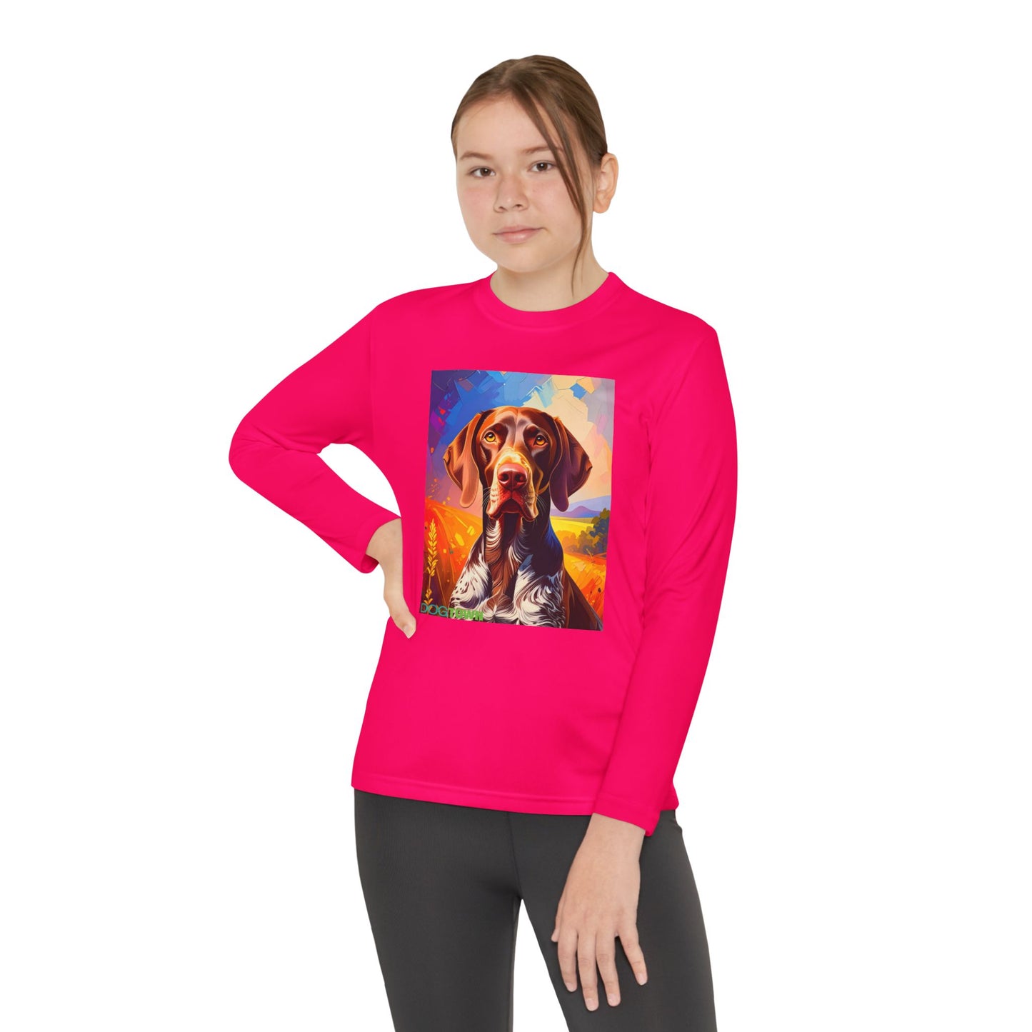 Pup Art Canvas - Kid's Sport Long Sleeve Tee (German Shorthaired Pointer)