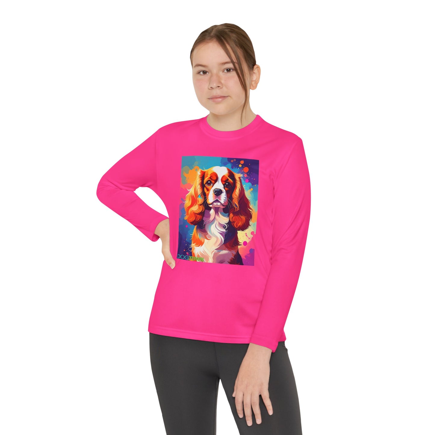 Pup Art Canvas - Kid's Sport Long Sleeve Tee (Cavalier King Charles Spaniel)