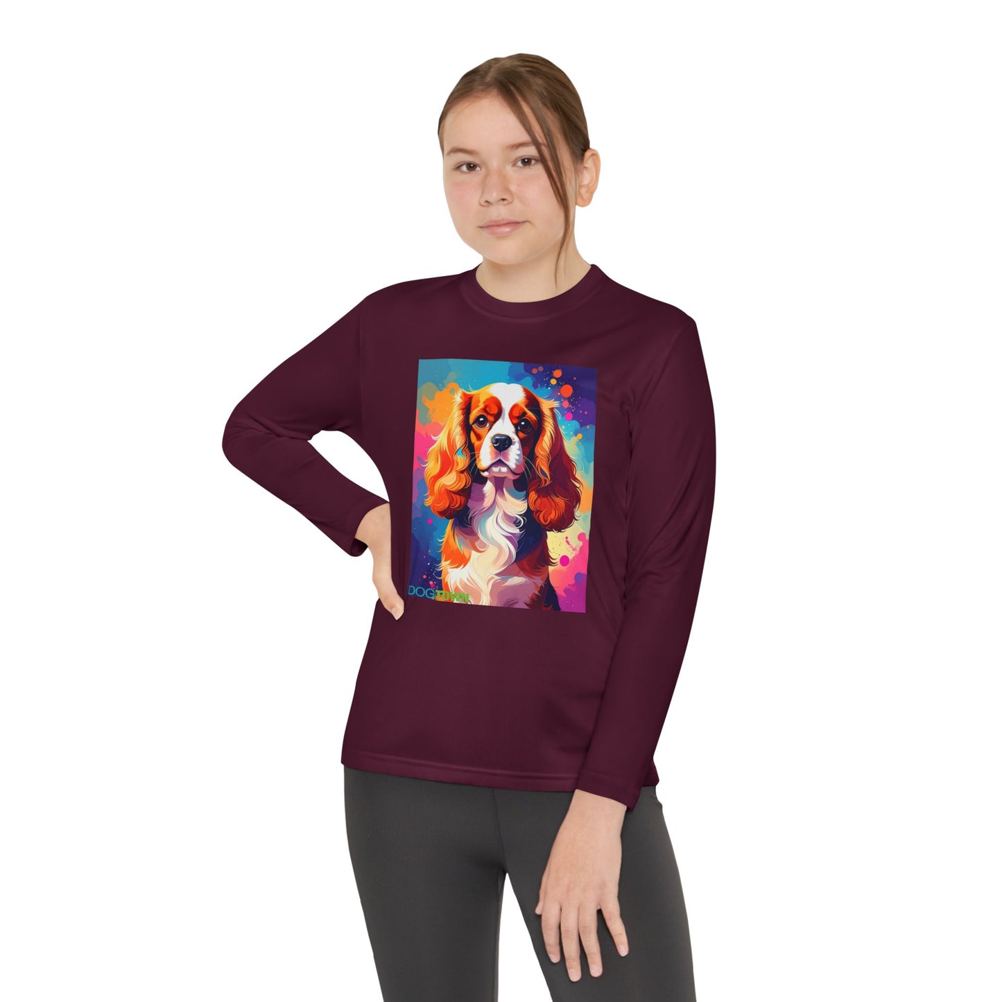 Pup Art Canvas - Kid's Sport Long Sleeve Tee (Cavalier King Charles Spaniel)