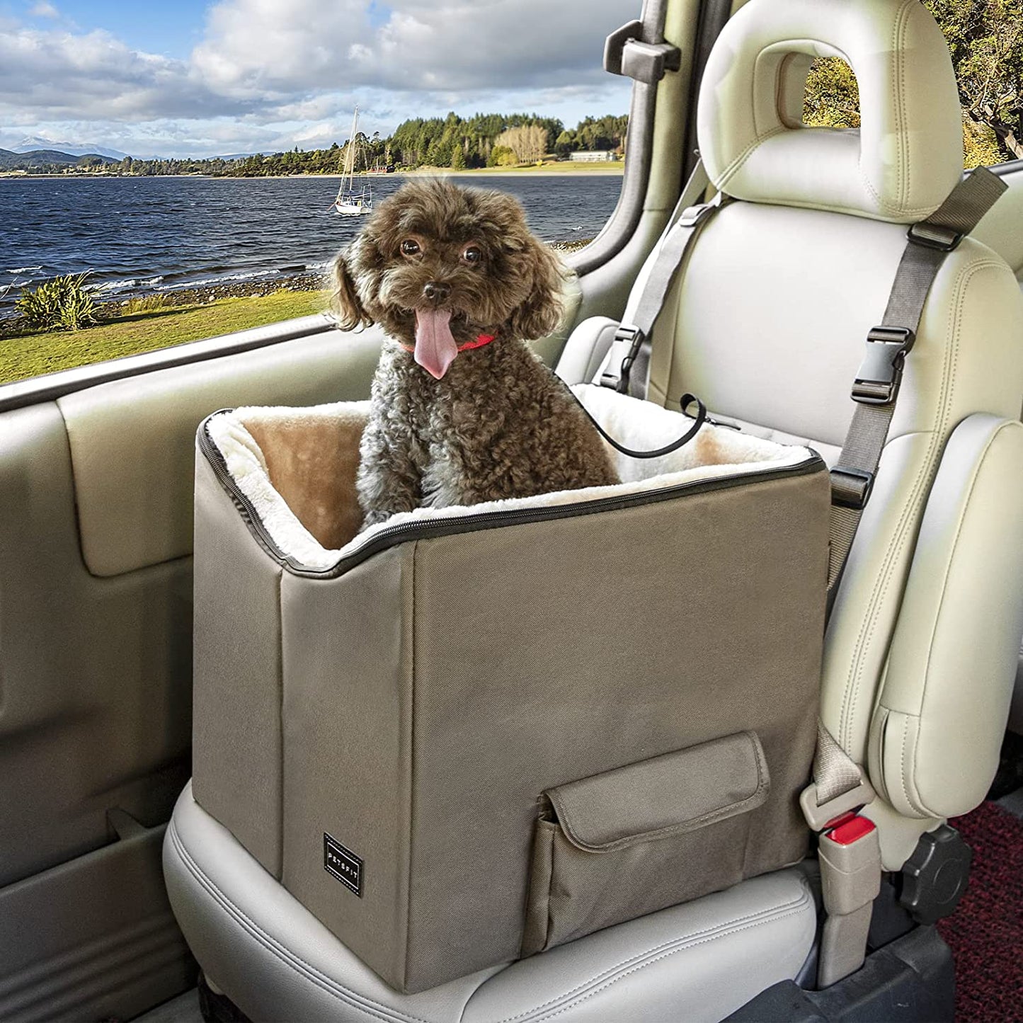Dog Booster Seat with Pockets (Small, Dark Brown)