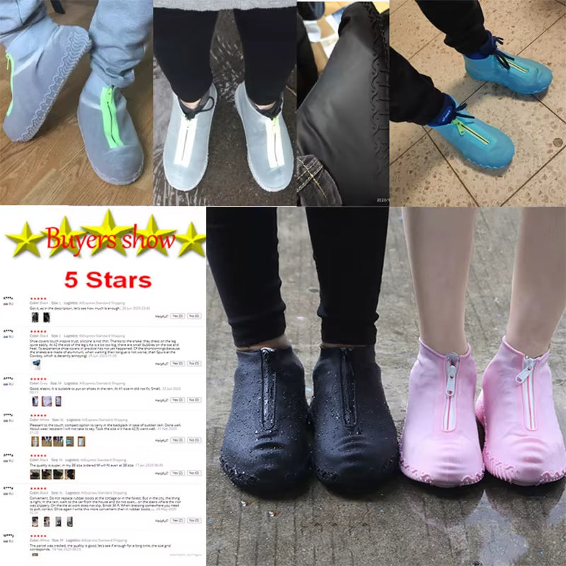 New Waterproof Zipper Silicone Shoe Cover Rain Boots Unisex Outdoor Solid Non-Slip Non-Slip Wear-Resistant Reusable Shoe Cover