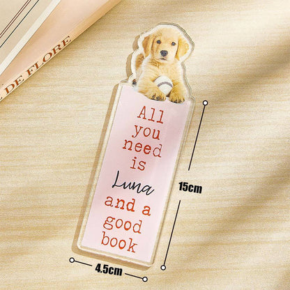 Personalized Acrylic Bookmark with Pet Photo Name Gift for Cat Dog Owner Book Lovers
