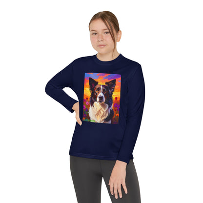 Pup Art Canvas - Kid's Sport Long Sleeve Tee (Border Collie)