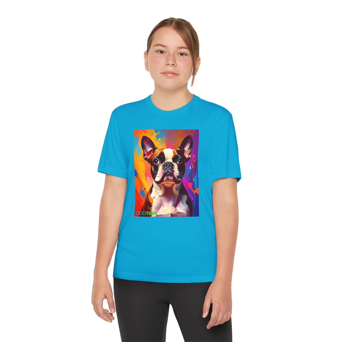 Pup Art Canvas - Kid's Sport Short Sleeve Tee (Boston Terrier)