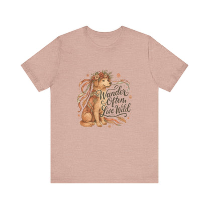 Dogtown Boho Revival "Wander Often, Live Wild" Unisex Jersey Tee (Golden Retriever)