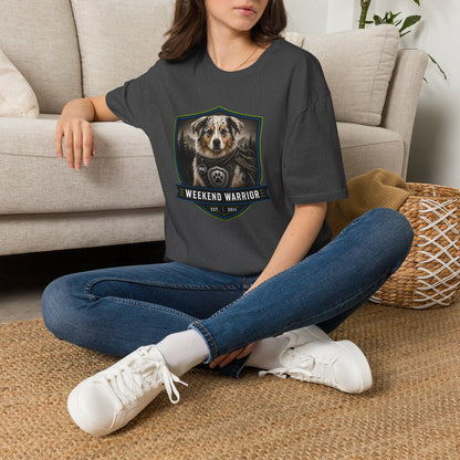 Weekend Warrior Dog T-Shirt — Australian Shepherd Badge Graphic