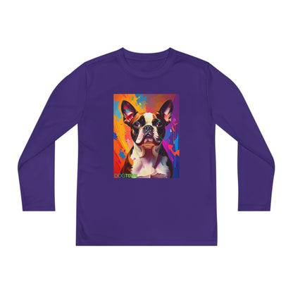 Pup Art Canvas - Kid's Sport Long Sleeve Tee (Boston Terrier)