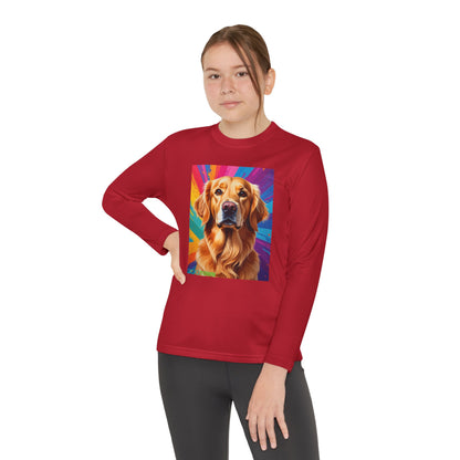 Pup Art Canvas - Kid's Sport Long Sleeve Tee (Golden Retriever)