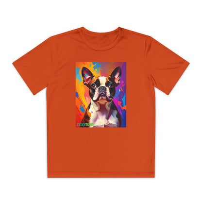 Pup Art Canvas - Kid's Sport Short Sleeve Tee (Boston Terrier)