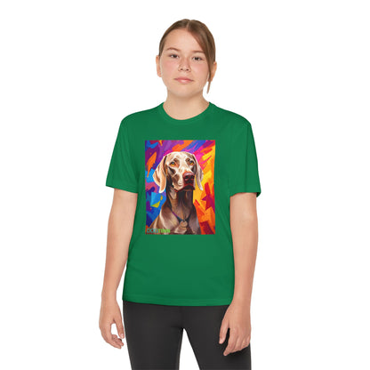 Pup Art Canvas - Kid's Sport Short Sleeve Tee (Weimaraner)