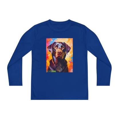 Pup Art Canvas - Kid's Sport Long Sleeve Tee (Chocolate Lab)