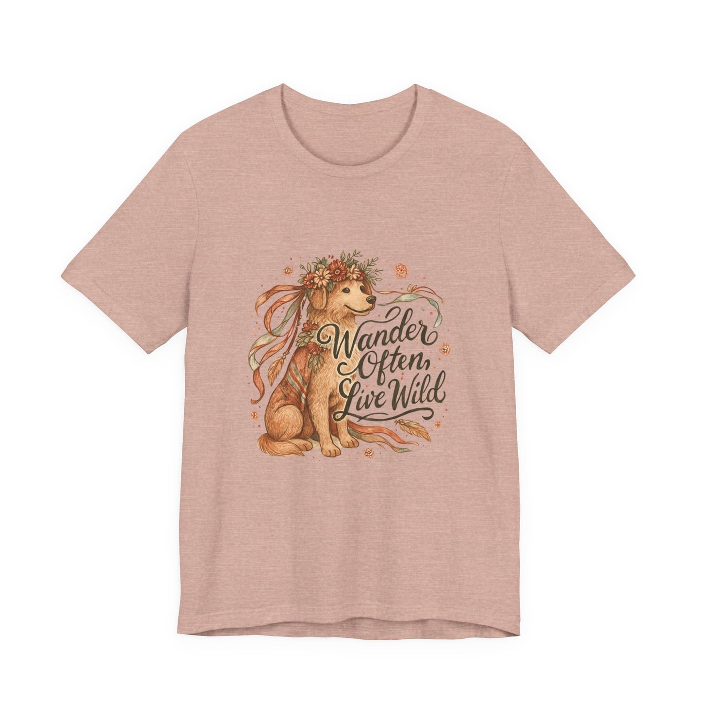 Dogtown Boho Revival "Wander Often, Live Wild" Unisex Jersey Tee (Golden Retriever)