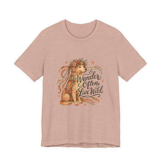 Dogtown Boho Revival "Wander Often, Live Wild" Unisex Jersey Tee (Golden Retriever)