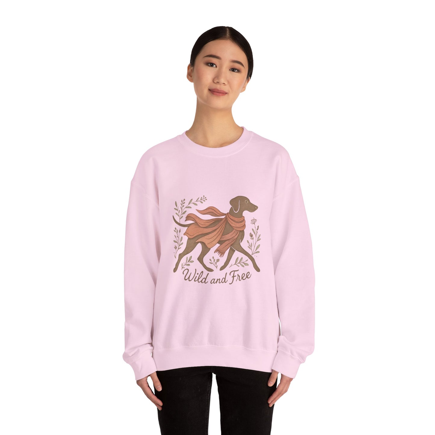 Dogtown Boho Revival "Wild and Free" Unisex Heavy Blend™ Crewneck Sweatshirt (Weimaraner)