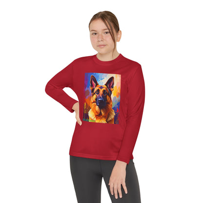 Pup Art Canvas - Kid's Sport Long Sleeve Tee  (German Shepherd)