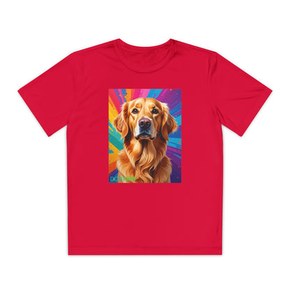 Pup Art Canvas - Kid's Sport Short Sleeve Tee (Golden Retriever)