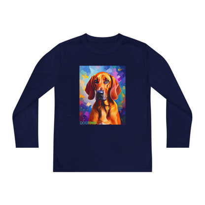 Pup Art Canvas - Kid's Sport Long Sleeve Tee (Redbone Coonhound)