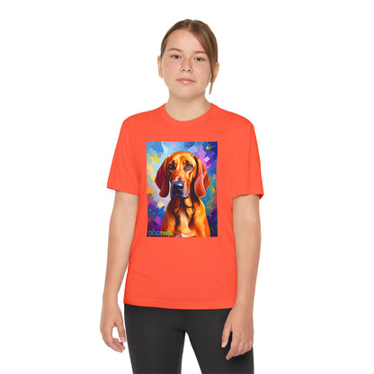 Pup Art Canvas - Kid's Sport Short Sleeve Tee (Redbone Coonhound)