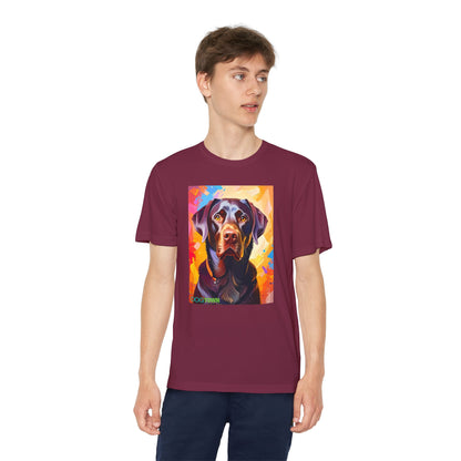 Pup Art Canvas - Kid's Sport Short Sleeve Tee (Chocolate Lab)