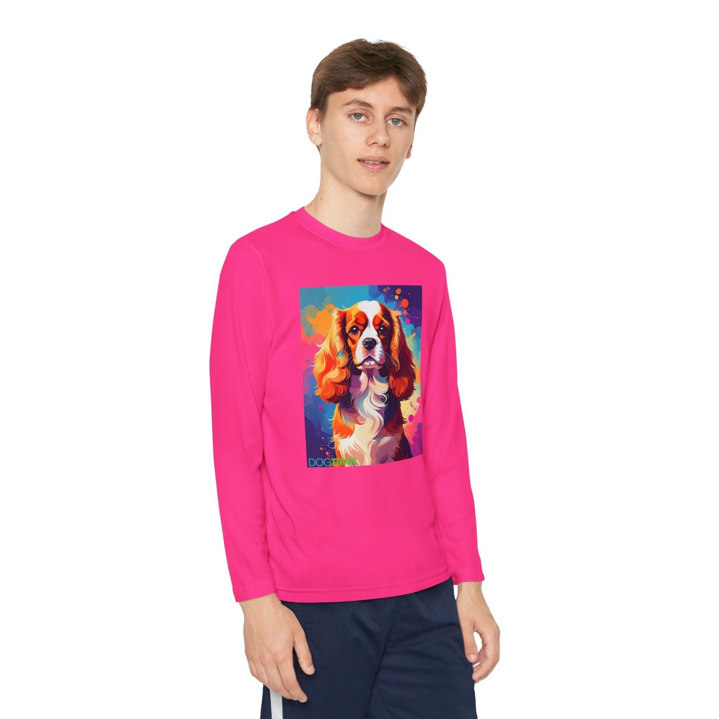 Pup Art Canvas - Kid's Sport Long Sleeve Tee (Cavalier King Charles Spaniel)