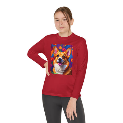 Pup Art Canvas - Kid's Sport Long Sleeve Tee (Corgi)
