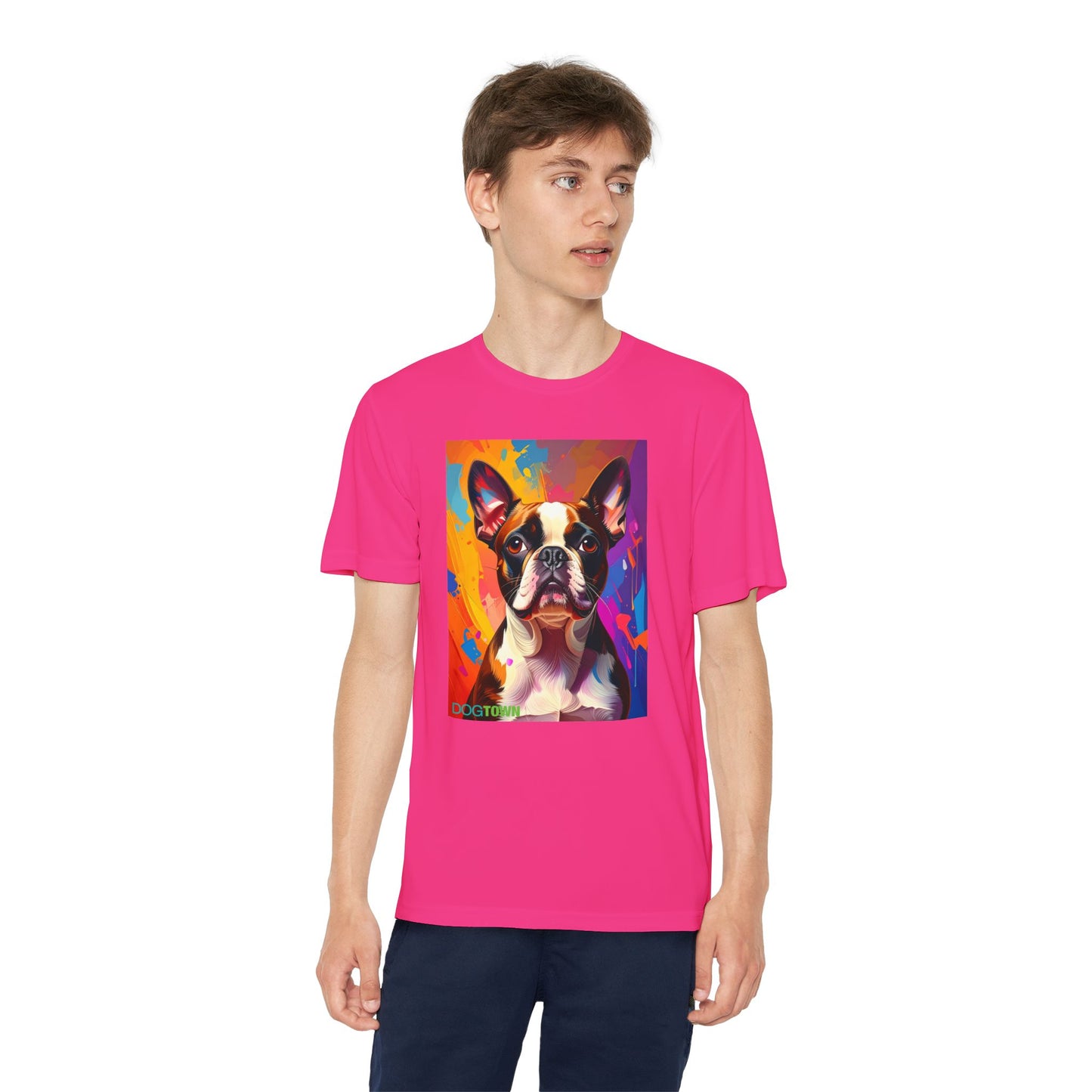 Pup Art Canvas - Kid's Sport Short Sleeve Tee (Boston Terrier)
