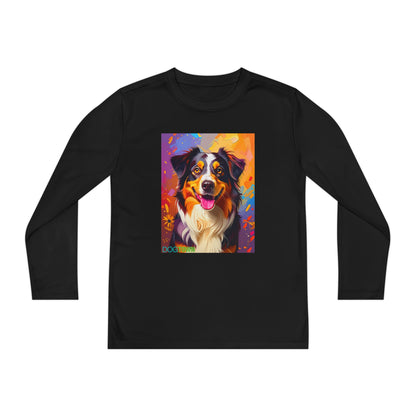 Pup Art Canvas - Kid's Sport Long Sleeve Tee (Australian Shepherd)