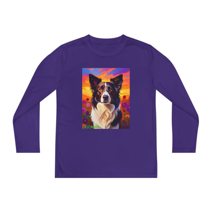 Pup Art Canvas - Kid's Sport Long Sleeve Tee (Border Collie)