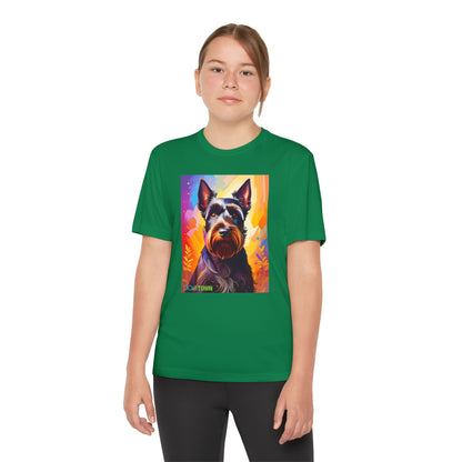 Pup Art Canvas - Kid's Sport Short Sleeve Tee (Scottish Terrier)