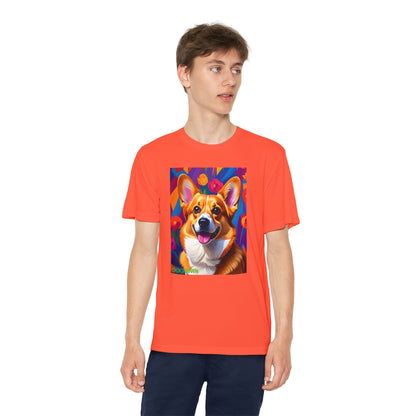 Pup Art Canvas - Kid's Sport Short Sleeve Tee (Corgi)