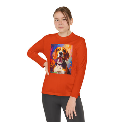 Pup Art Canvas - Kid's Sport Long Sleeve Tee (Beagle)