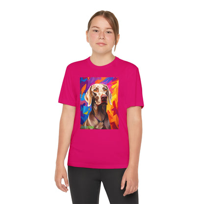 Pup Art Canvas - Kid's Sport Short Sleeve Tee (Weimaraner)