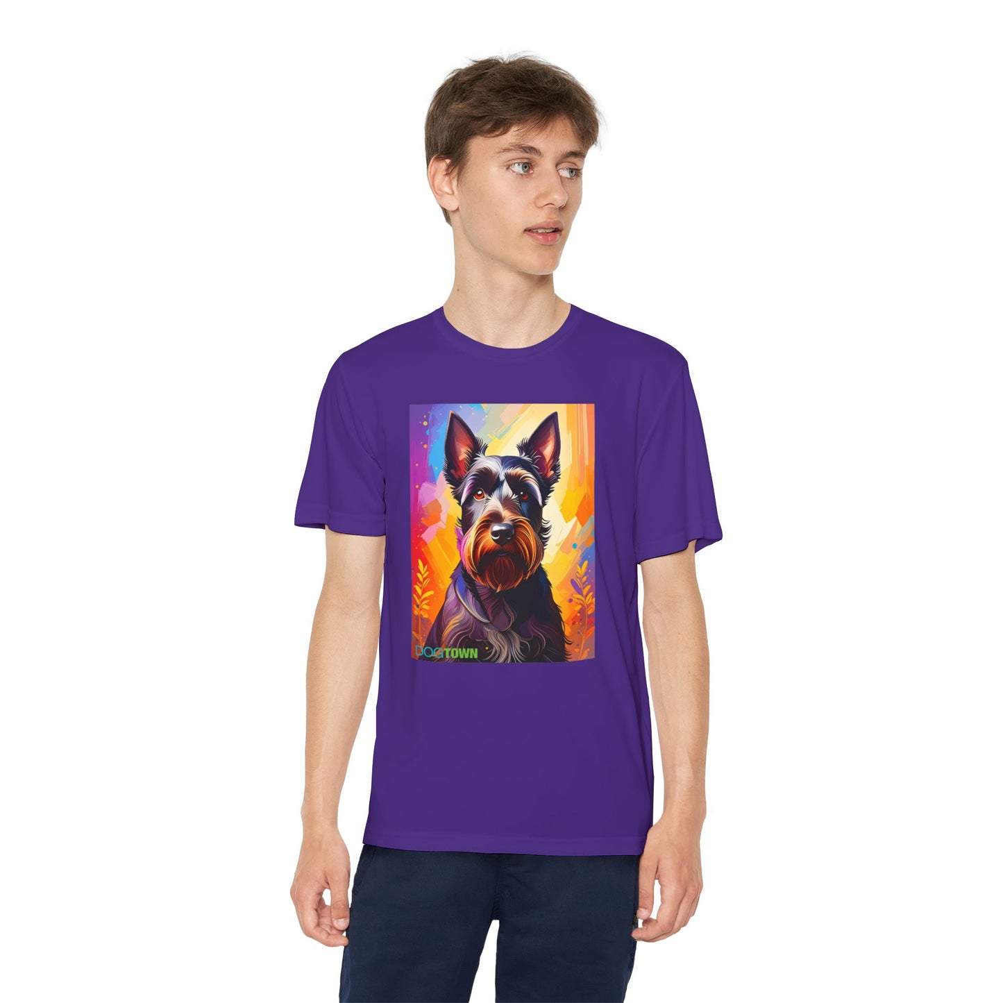 Pup Art Canvas - Kid's Sport Short Sleeve Tee (Scottish Terrier)