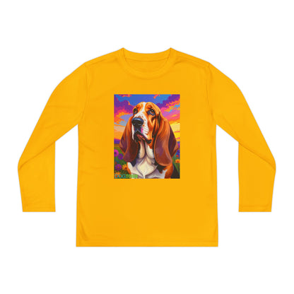 Pup Art Canvas - Kid's Sport Long Sleeve Tee (Basset Hound)