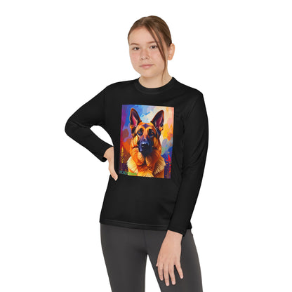 Pup Art Canvas - Kid's Sport Long Sleeve Tee  (German Shepherd)