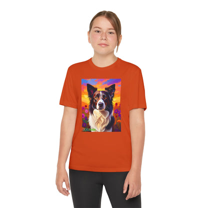 Pup Art Canvas - Kid's Sport Short Sleeve Tee (Border Collie)