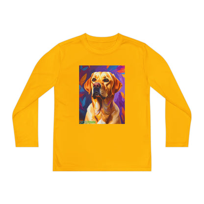 Pup Art Canvas - Kid's Sport Long Sleeve Tee (Yellow Lab)