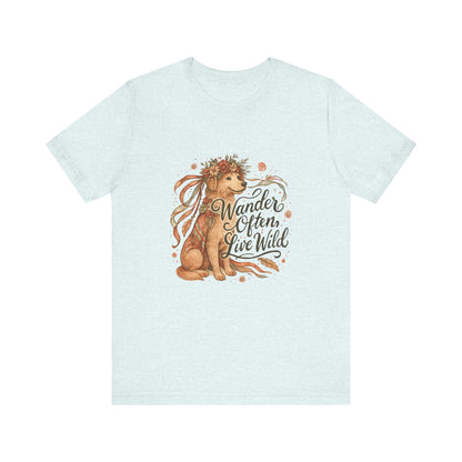Dogtown Boho Revival "Wander Often, Live Wild" Unisex Jersey Tee (Golden Retriever)