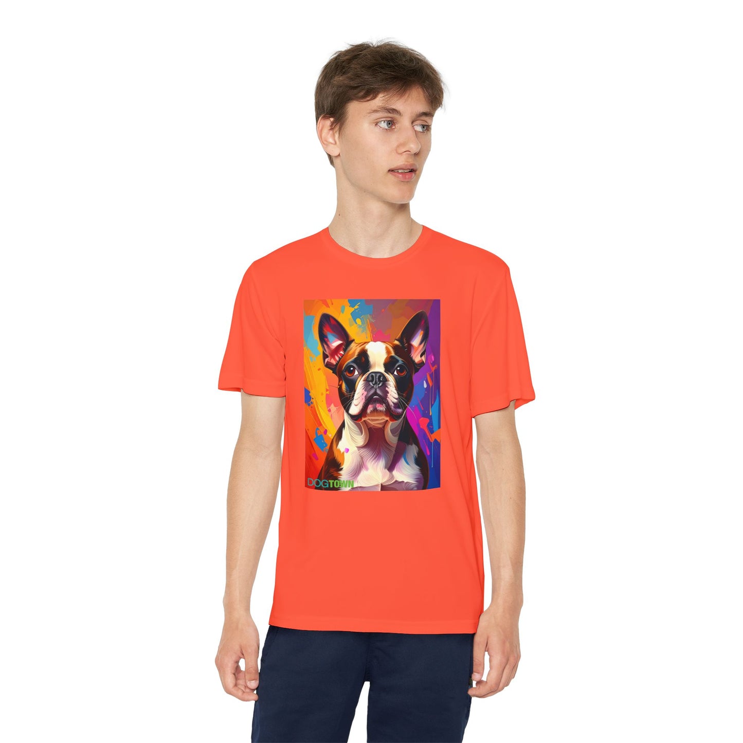 Pup Art Canvas - Kid's Sport Short Sleeve Tee (Boston Terrier)