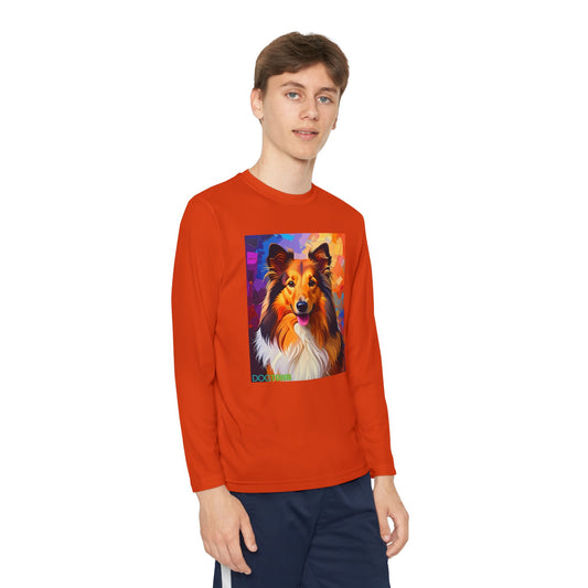 Pup Art Canvas - Kid's Sport Long Sleeve Tee (Sheltie - Shetland Sheepdog)