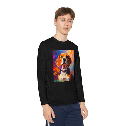 Pup Art Canvas - Kid's Sport Long Sleeve Tee (Beagle)