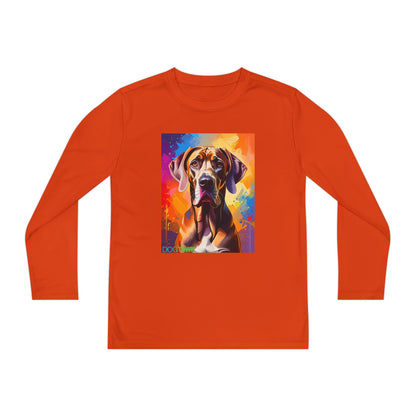 Pup Art Canvas - Kid's Sport Long Sleeve Tee (Great Dane)