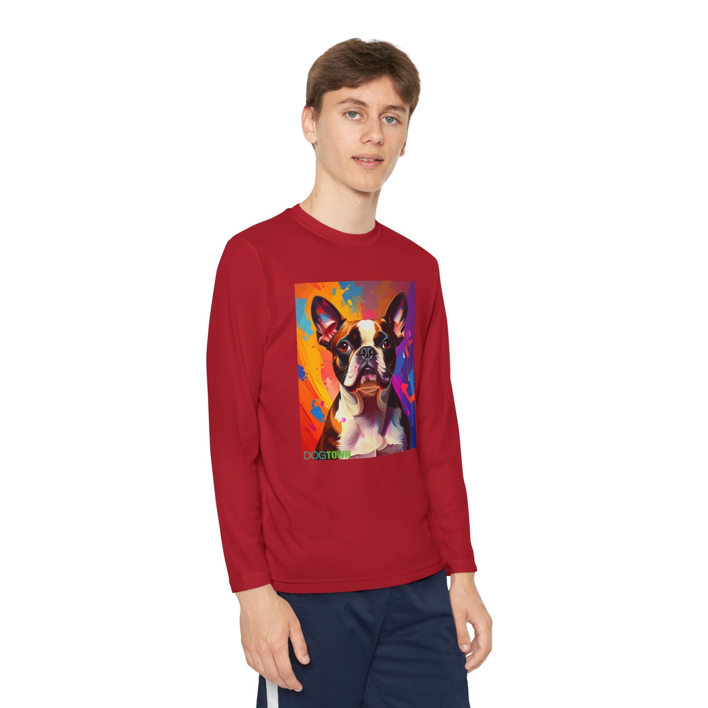 Pup Art Canvas - Kid's Sport Long Sleeve Tee (Boston Terrier)