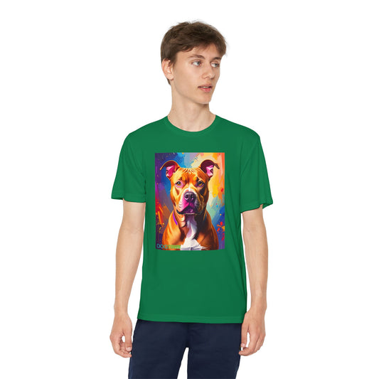 Pup Art Canvas - Kid's Sport Short Sleeve Tee (Pit Bull)
