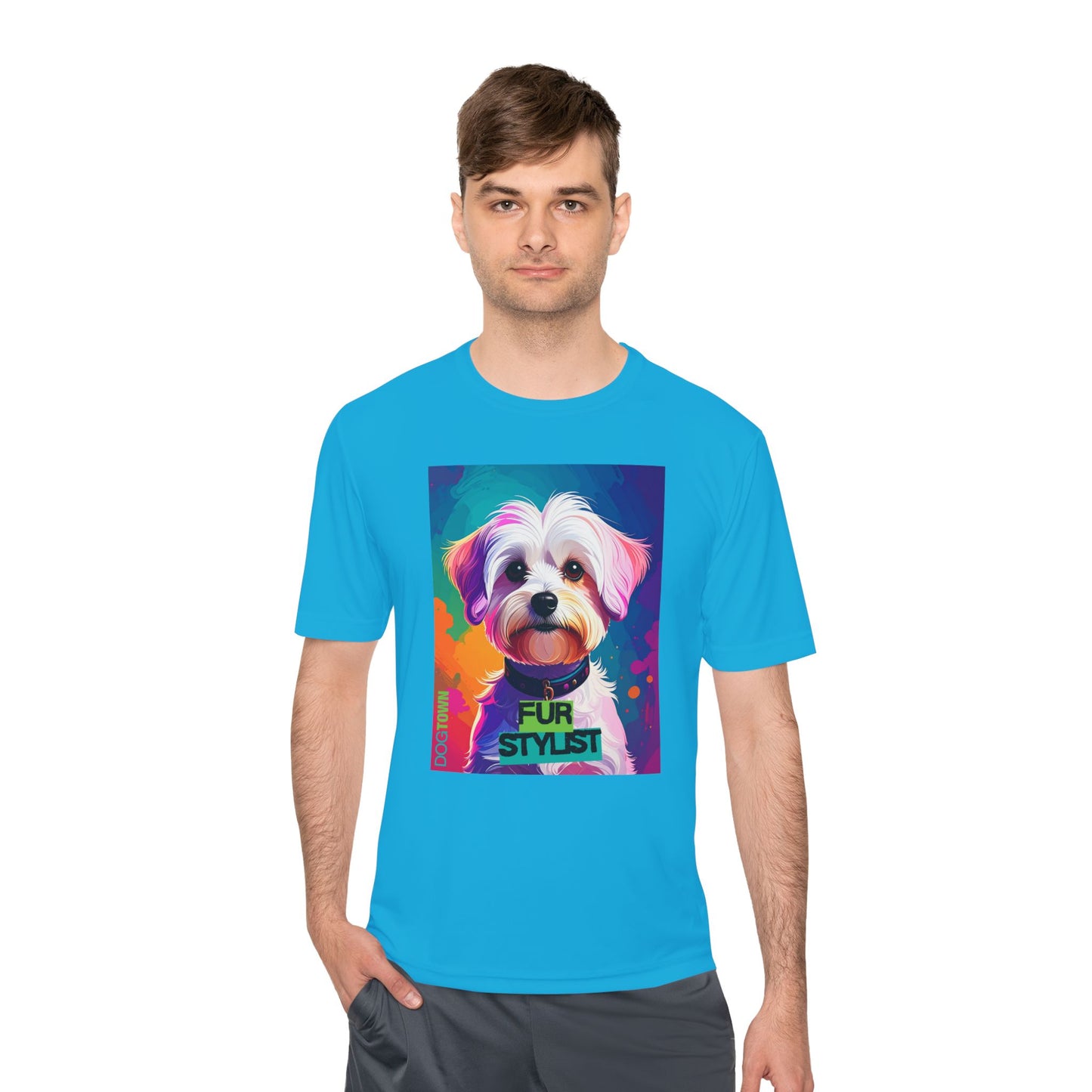Dogtown Fur Stylist Groomer Shirt (Colorful with White Poodle)